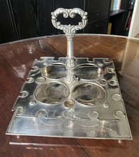 Support Plateau De Service A Liqueur En Métal Argenté Sans La Cristallerie.