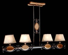 Barbell Lustre Bois Fer Forgé Et Laiton 4 Lumières Coll. Bga 1071 Rustique