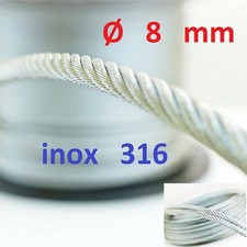 Câble inox 316  Ø 8 mm   7 X 7    LONGUEUR  AU CHOIX