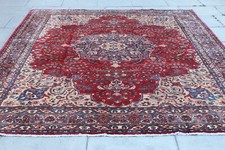 Vintage Main Fabriqué Traditionnel Oriental Laine Rouge Bleu Gris Grand Moquette