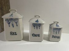 SERIE POTS À ÉPICE EN GRÈS ST UZE DÉCOR FLEUR BLEU DÉCO COLLECTION CUISINE