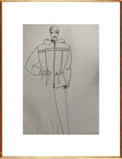 SUPERBE DESSIN DE MODE FEMININE VINTAGE 1980 DLG CLAUDE MONTANA / MUGLER (12)