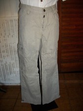 Pantalon coton beige rayé sport TIMEZONE W38 L34 48/50FR brodé 16ETH2