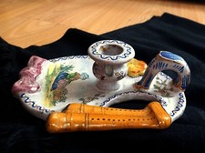 BOUGEOIR HB QUIMPER FAÏENCE ANCIEN TRES BEAU -COMME UN RAT DE CAVE- FORME BINIOU