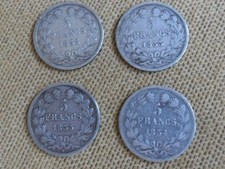 France , lot de 4 pièces 5 francs argent Louis Philippe  1832 1833 1834 1835
