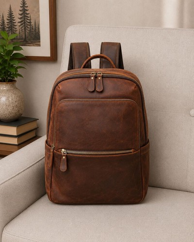 Slim leather backpack - leather,
