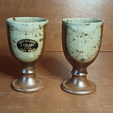 Paire De Mazagran En Grès Du Berry, Verres À Pied, Fait Main