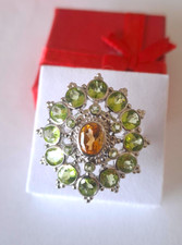 Bague cocktail citrine péridot argent 925 / or blanc T 60
