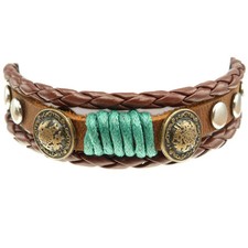 Bracelet femme homme réglable 16 à 18 Cm Cuir Métal Clous Argenté marron vert