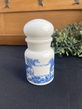 Petit Pot d'Apothicaire ou Pot à Épices Vintage en Opaline Bleu et Blanc