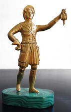 Bronze Russe Veneur à la perdrix terrasse en malachite XIXème