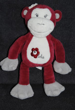 ?Doudou Singe ARTHUR ET LOLA  Rouge Gris Blanc Fleur Fille Peluche 25 Cm TTBE