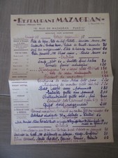 MENU RESTAURANT 1950 MAZAGRAN PARIS