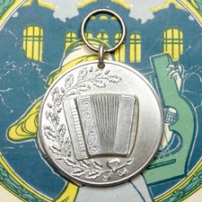 French Antique Medal. Music. Accordion, Accordéon. Large Pendant.