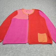 Gudrun Sjoden Cardigan XL Organique coton Laine Rouge Rose Couleurs Sequin Sweat