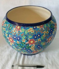 Ancien , pot , cache pot des EMAUX de LONGWY, céramique, décor fleuri