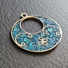 Pendentif lunule cloisonné email bleu poinconné Mexico bijou vintage