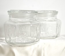 2 Anciens Bocaux À Couvercle Bonbonnières Verre Transparent Décor Fruits Légumes