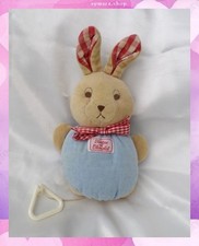 Doudou Peluche Lapin Musical Beige Bleu Noeud Vichy Rouge Tartine et Chocolat