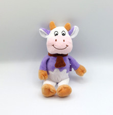 Peluche doudou vache mauve MILKA cloche marron blanc rose violet 22 cm