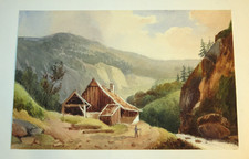 Ecole FRANCAISE XIX DESSIN AQUARELLE CHALET MONTAGNE ALPES PYRENNEES 1850