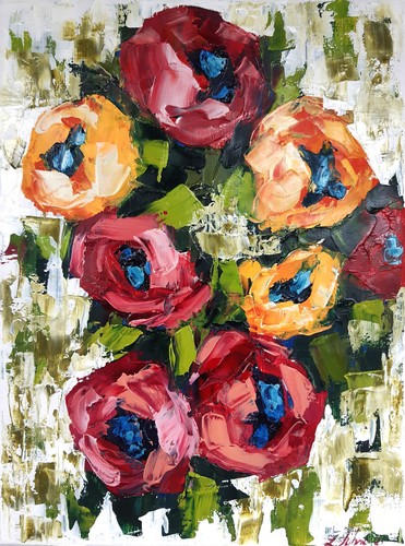 Peinture fleurs roses - fleurs, art