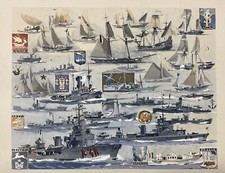 MEMORIAL DE LA MARINE Française Gravure 1943  navire de guerre par Marin Marie.