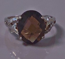 Superbe bague argent quartz fumé zirconium bague argent massif ring silver T52