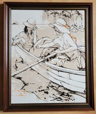 ** TABLEAU HUILE SUR TOILE DE BERNARD DUFOUR "JEUNES FEMMES AU CANOTAGE"