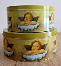 Lot 2 boites en métal empilables/ Décor anges vintage/Rangement cuisine