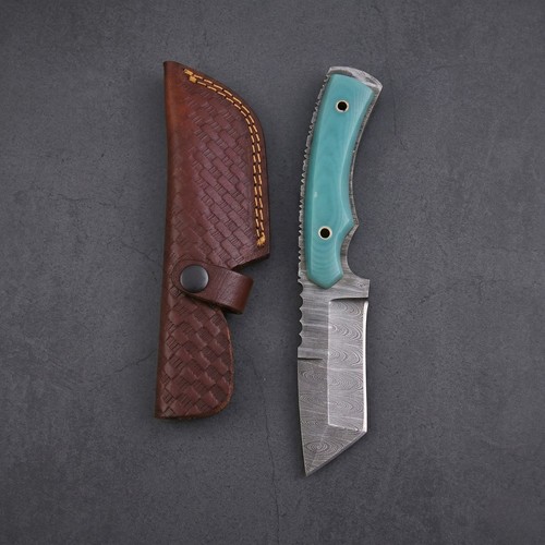 Damascus tanto knife - tanto, teal