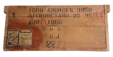 Caisse à munitions en bois 1000 amorces 3M50 microretard 25 MS armée française
