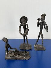 Lot de 3 anciennes statuettes Africaines, en bronze, Haute Volta,1920, Musicien