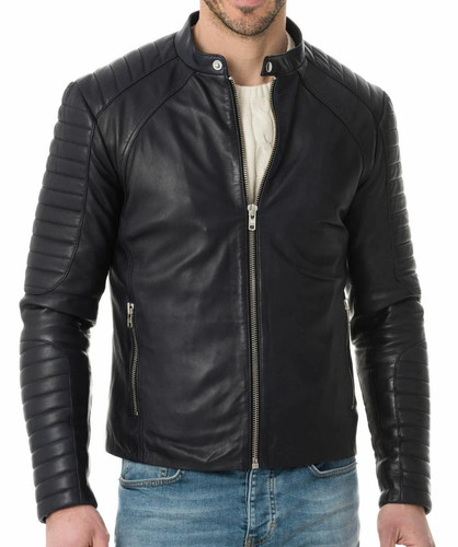 Veste motard noire cuir - de,