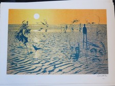 Daniel SCIORA (1945-2016) LITHO SIGNEE VISAGES JACQUES BREL MARINE CREPUSCULE