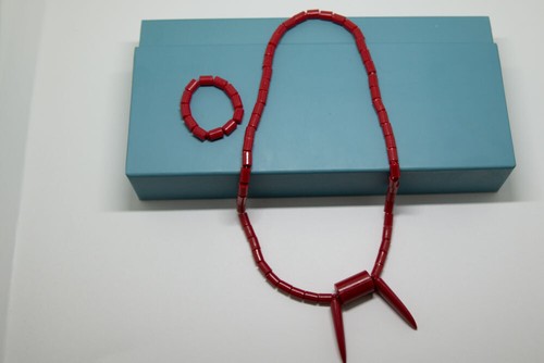 Red african cultural bead - cultural, with