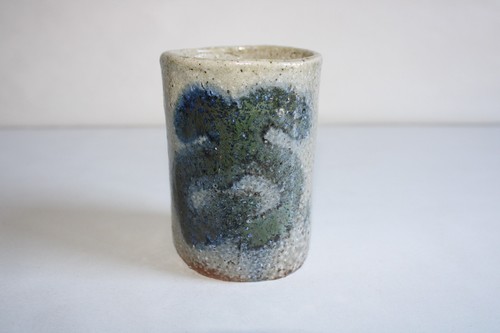 Gobelet verre grès signé - verre, grès,