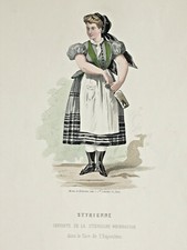COSTUME SERVANTE STYRIENNE Gravure PELCOQ Morse AUTRICHE Weinhausse XIX°