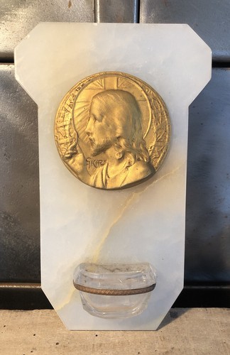 Bénitier xixe bronze marbre - bronze,