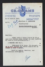 AMIENS (80) OUTILLAGE QUINCAILLERIE BOULONNERIE VISSERIE "Ch. CALAME" en 1950