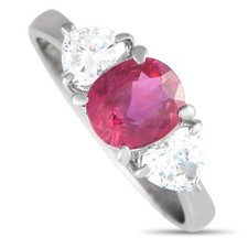 Amazing Platinum 0.61ct Diamond and Ruby Three-Stone Ring
