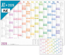 ® Calendrier Mural XXL 2026 A1+ De Papier En Français (63 X 89 Cm) Plié "Rainbow