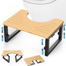 Tabouret de toilette pliable en bambou pour adultes, hauteur réglable, ergono...