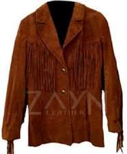 Veste homme rétro marron vintage en daim western cowboy veste à franges en...