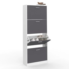 Meuble à chaussures 24 paires KLARK blanc 4 portes gris clair