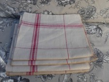 4  GRANDS TORCHONS ANCIENS, NEUFS, METIS, LITEAU ROUGE GRAND DAMIER 65x60CM