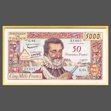 BILLET FRANÇAIS -  50 NF sur 5000 Francs Henri IV -30.10.1958 état SUP