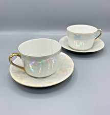Lot 2 tasses et sous-tasses vintage porcelaine nacrée irisée lustre années 50