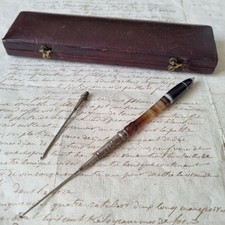 COFFRET Louis Philippe Couture ANCIEN 1840s Palais Royal Agate Crochet Dentelle