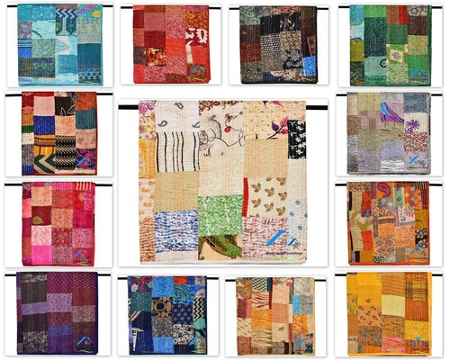 Couvre lit patchwork sari - patchwork,